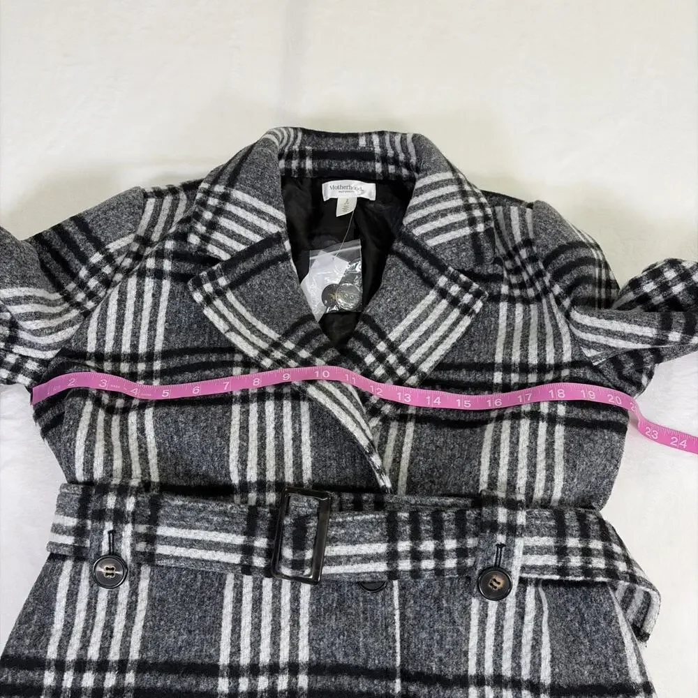 NWT Motherhood Maternity Women's Pea Coat Black & White Plaid Size Small Chrty - Picture 9 of 16